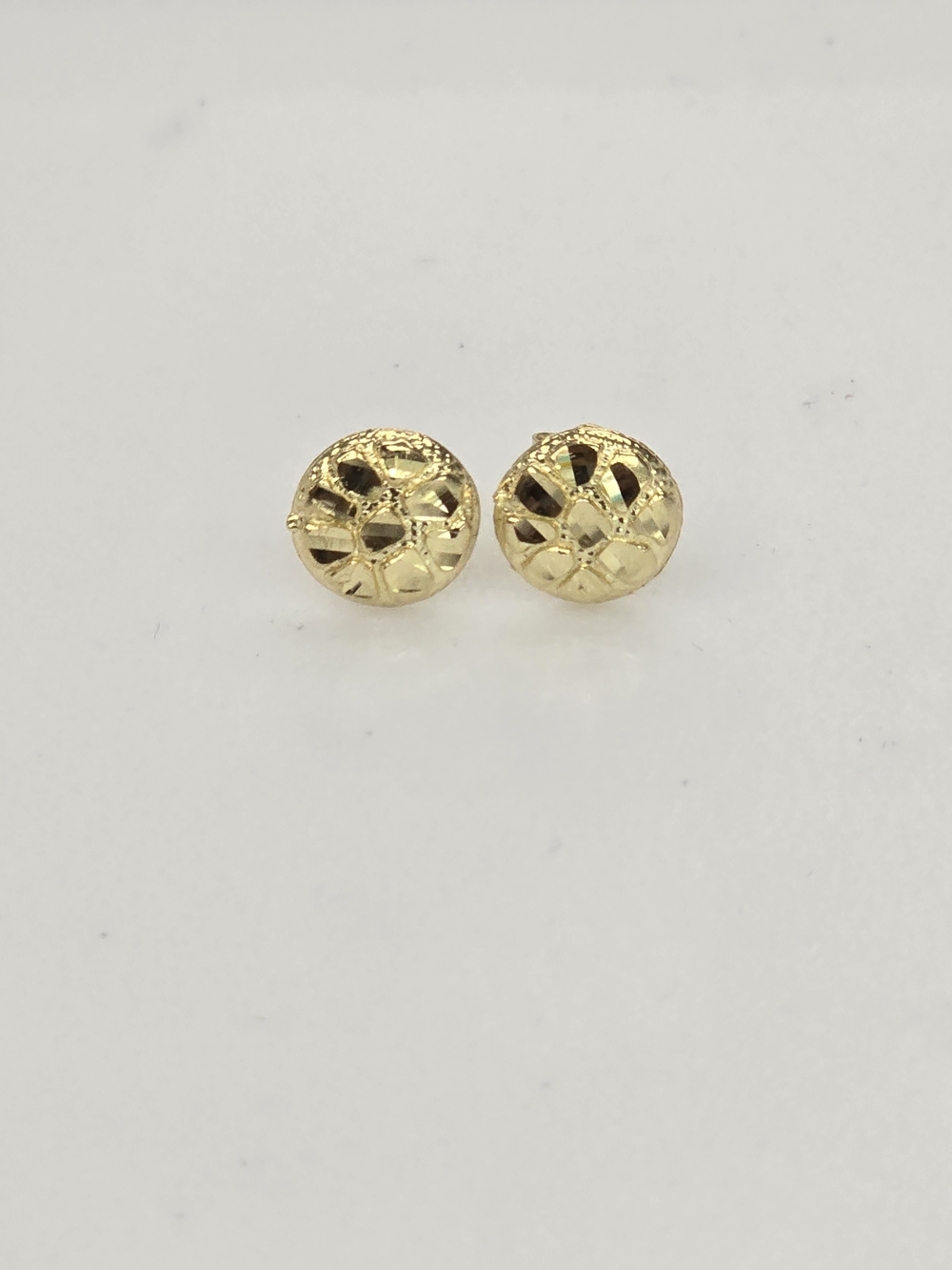 10k Real Gold Textured Round Stud Earrings - Women Jewelry